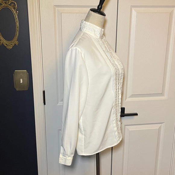 Vintage Susan Hutton Edwardian Style Ivory Long Sleeve Button Down Floral Lace - Picture 3 of 7